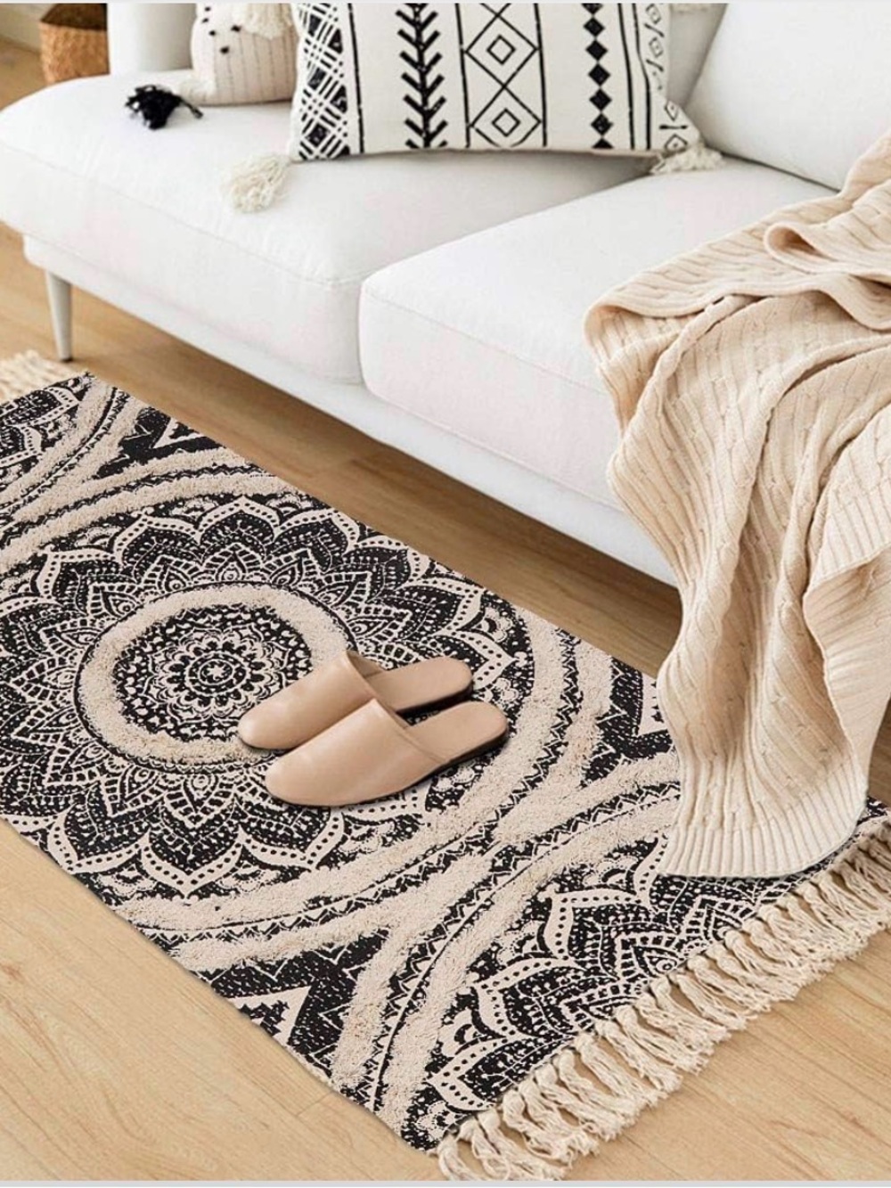 2X4.4 Black Mandala Boho Runner Rug